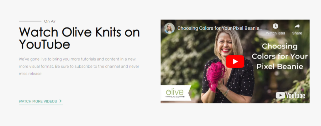 Olive also enhances engagement by featuring her YouTube videos directly on her blog.