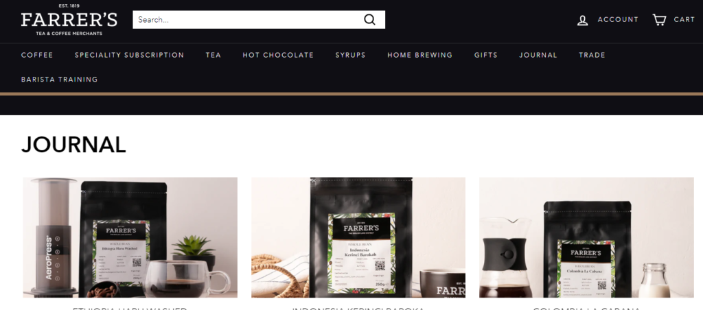 Farrers, a tea and coffee merchant, offers significant value through the extensive information shared on their blog