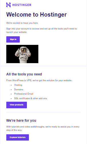 Hostinger’s Helpful Email for New Customers