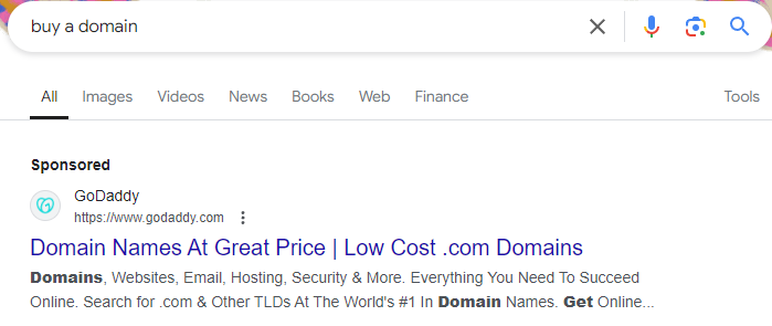 GoDaddy leverages Google Ads to target users searching for domain registration, hosting, and website building services. Their ads appear prominently in search results, driving traffic to their site and converting search intent into business opportunities.