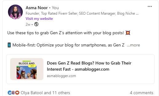 For example, I frequently share my blog posts with my LinkedIn network.